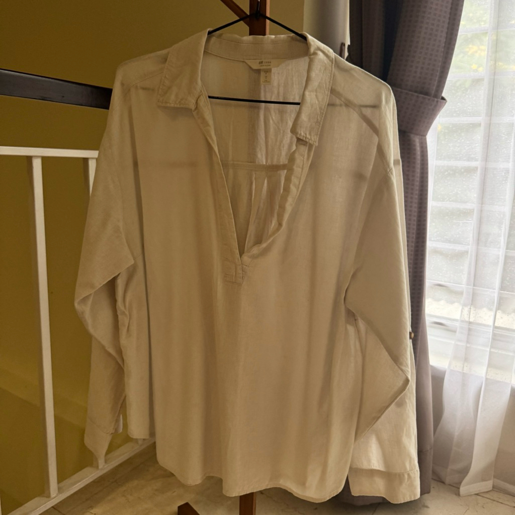 PRELOVED H&M baju kemeja wanita linen off white