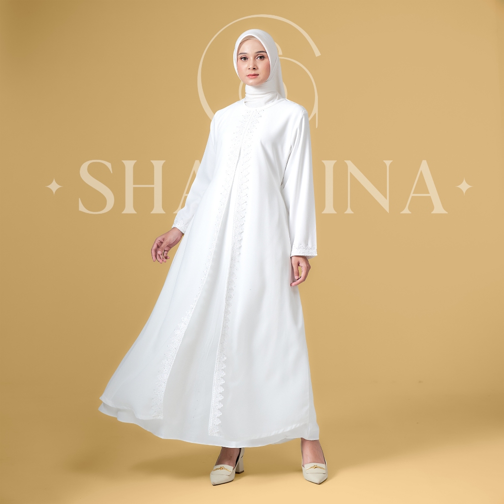 Gamis Abaya Putih Elegan – Dress Muslimah Simple dan Mewah by SHABRINA