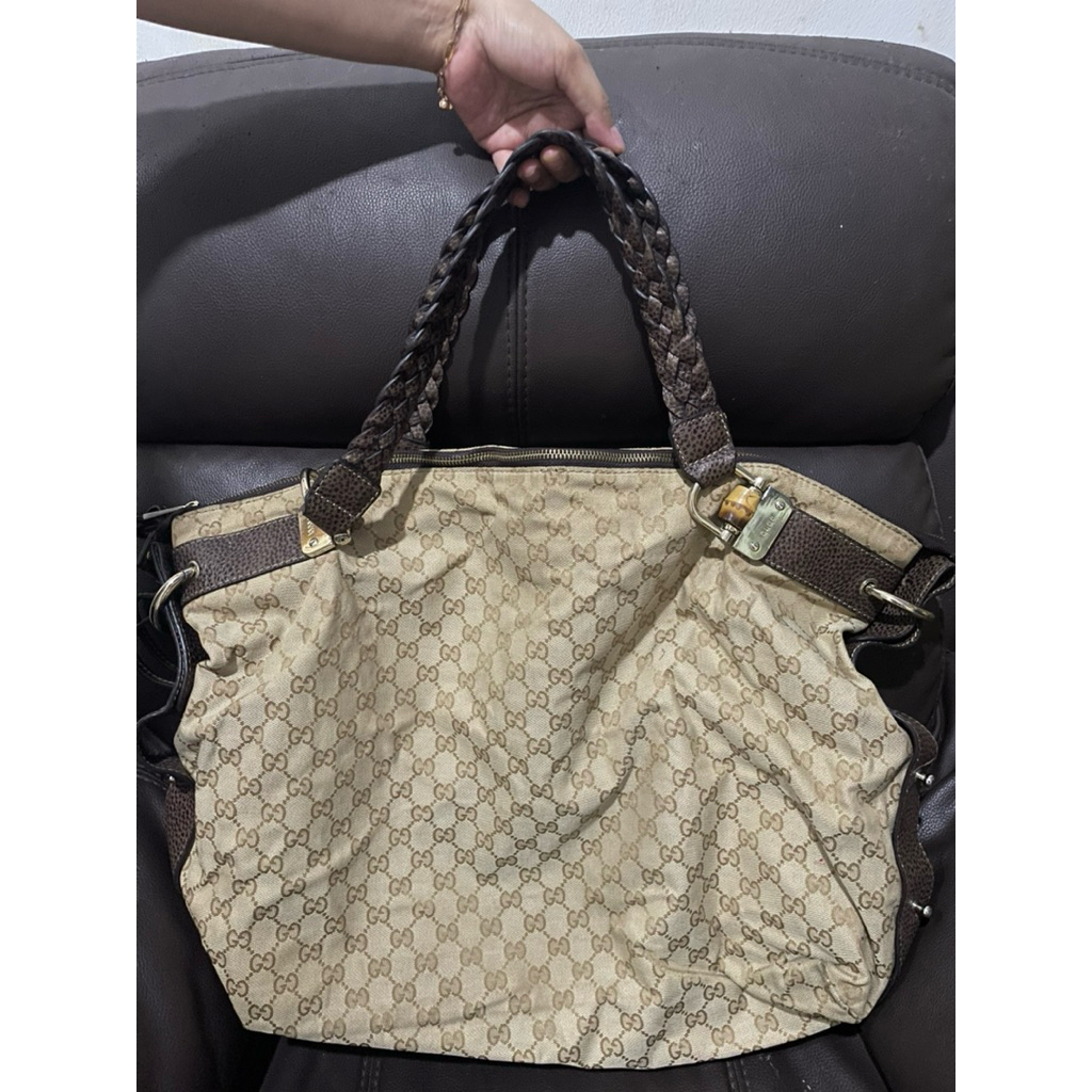 PRELOVED GUCCI - BAMBOO BAR GG CANVAS LARGE SHOULDER BAG