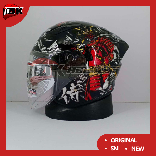 Helm Half Face NHK R1-Max R1 Max Motif Black Kabuto Samurai Jepang Terbaru Original