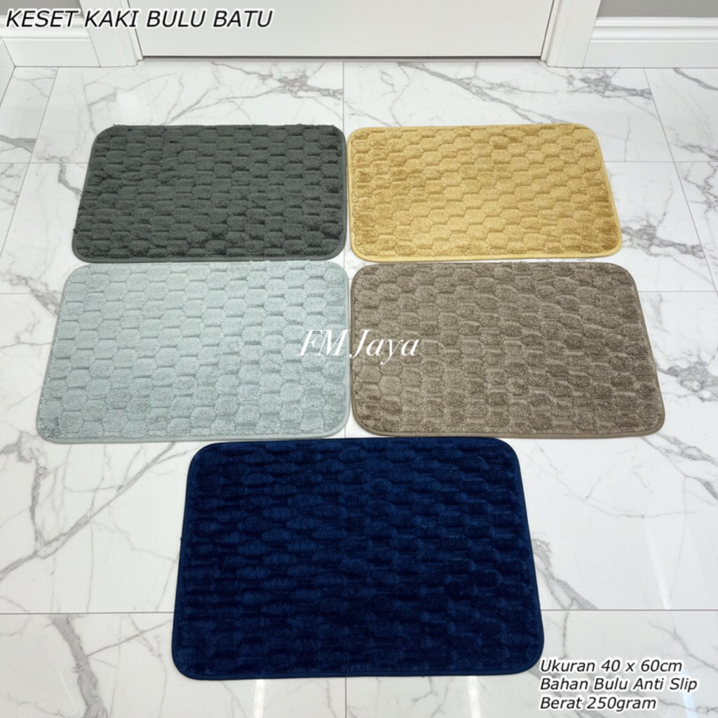 KESET KAKI BULU BATU 60 x 40CM || KESET KAKI ANTI SLIP || ALAS KAKI BULU LEMBUT || KESET KAKI POLOS 