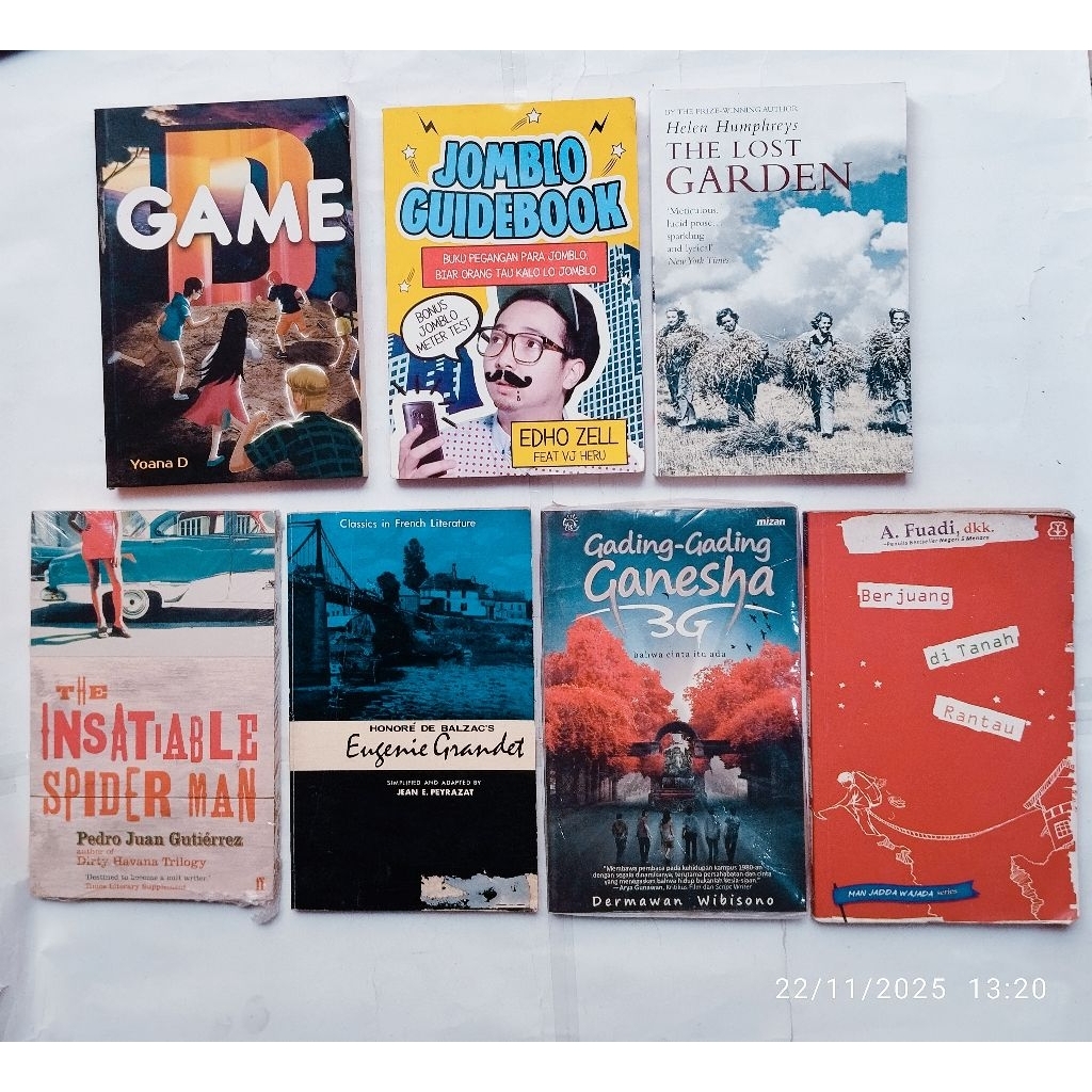 Buku Novel, GAME, JOMBLO GUIDE BOOK, LOST GARDEN, INSATIABLE SPIDER MAN, HONORE DE BALZAC'S, GADING 