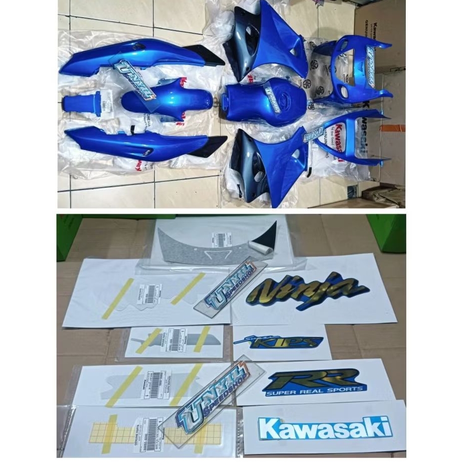 BODY FULL SET FAIRING BARONG TANGKI NINJA RR OLD ZX CBU BIRU MUDA ORIIGINAL KAWASAKI