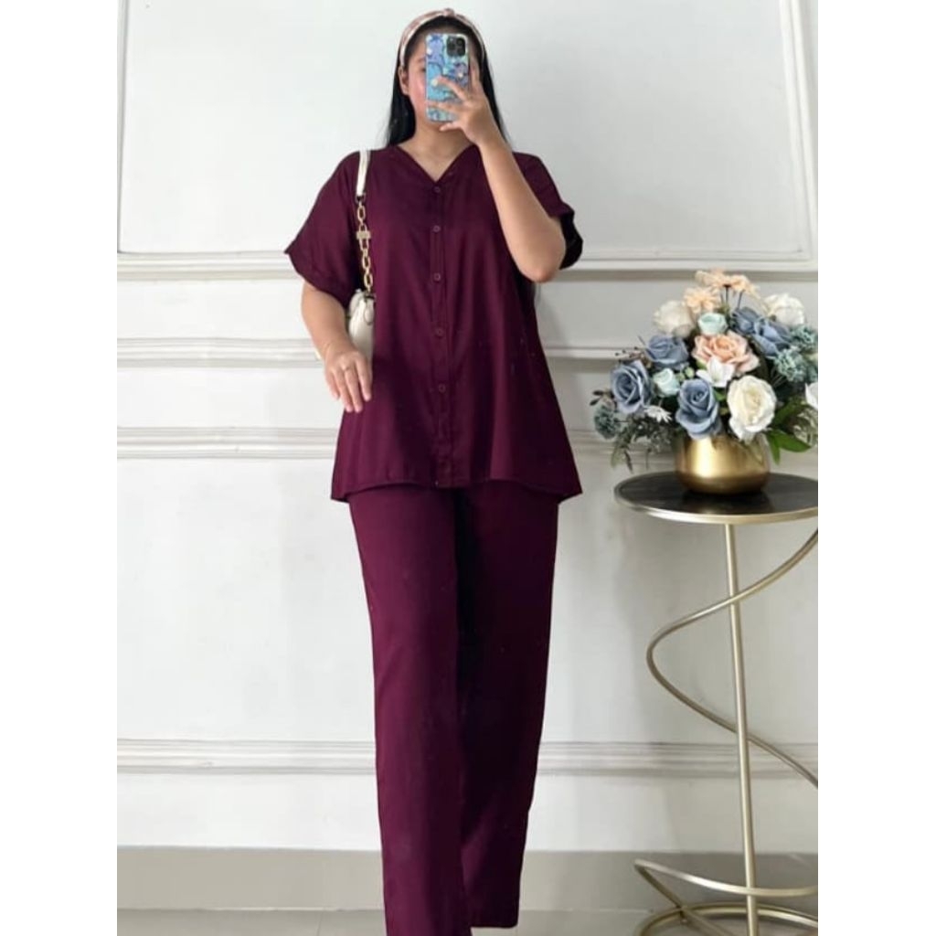 Yodaily - Zia Oneset/ Piyama V-Neck Rayon Twill/ Piyama Oneset Kekinian/ Pakaian Wanita/ Babydoll Ra