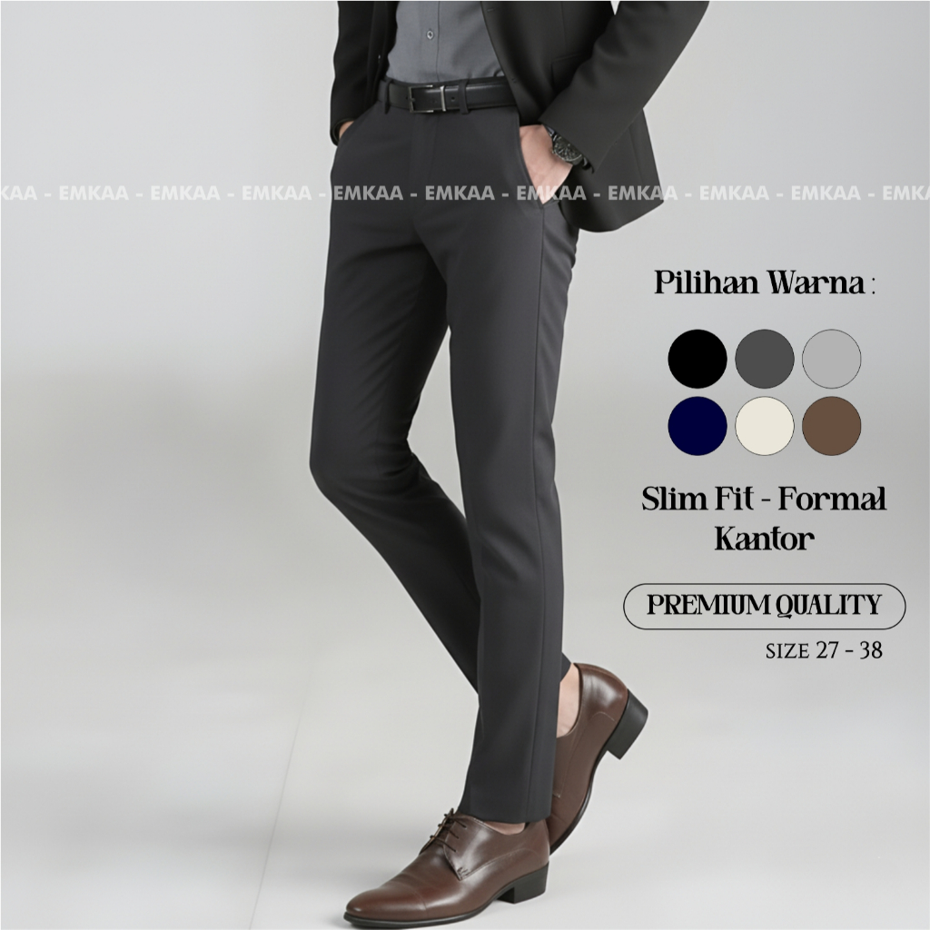 EMKAA - Celana Panjang Kantor Pria Formal Slimf Ft Bahan Dasar Woll Premium Size 27 Sampai 38