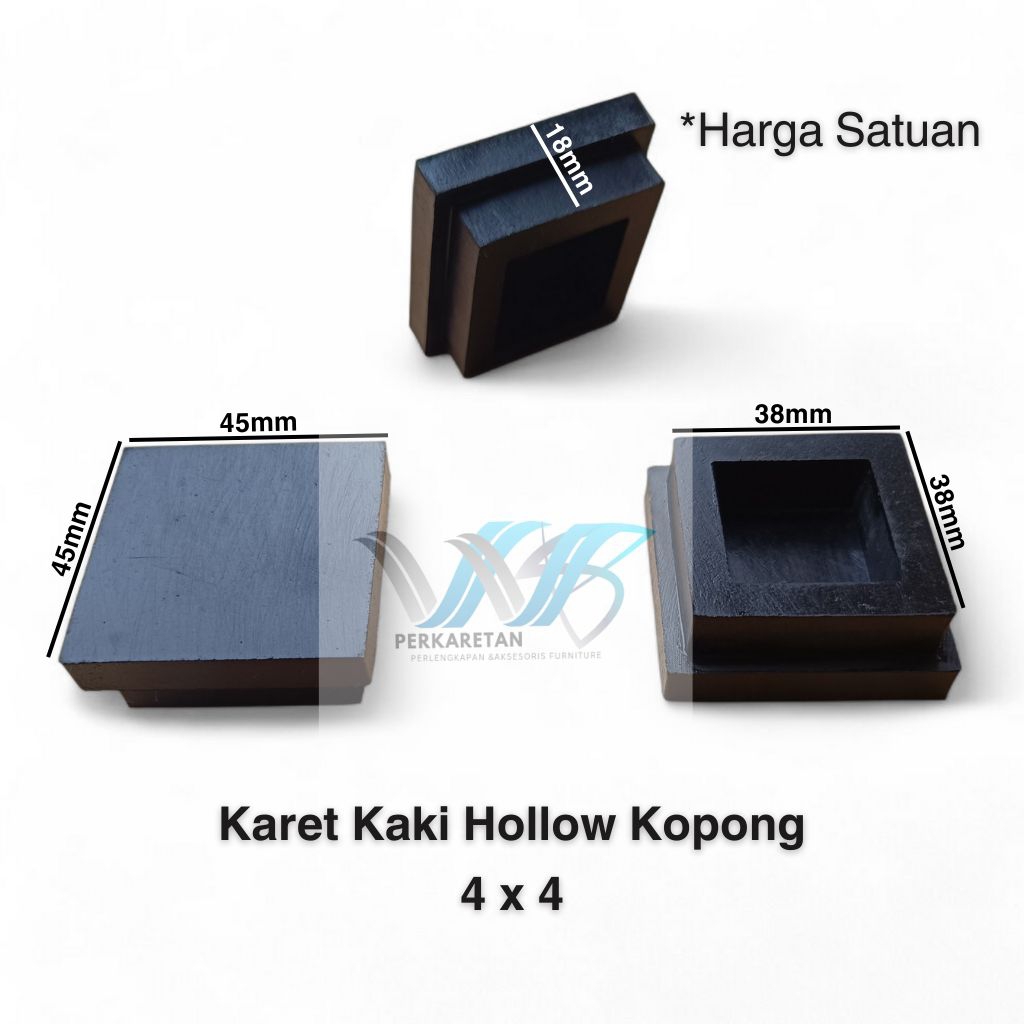 Karet Kaki Hollow 4x4 Kopong Karet Tutup Kaki Meja Kursi Rak Besi Hollow