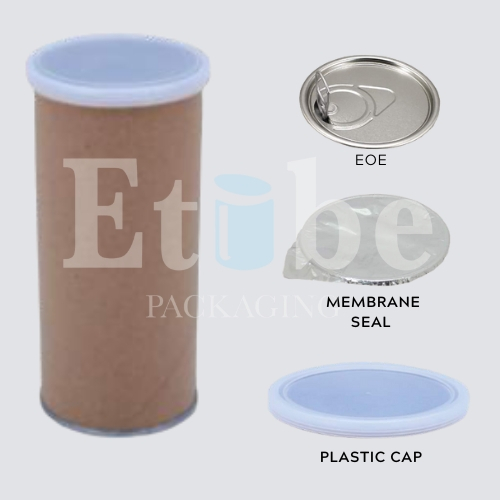 Paper tube Packaging Custom Full Design Tipe Plastic cap + Membrane Seal/EOE Kemasan Mewah
