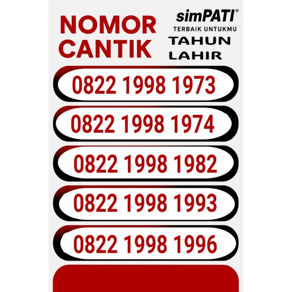 Nomor cantik simpati super rapih tahun lahir 8686