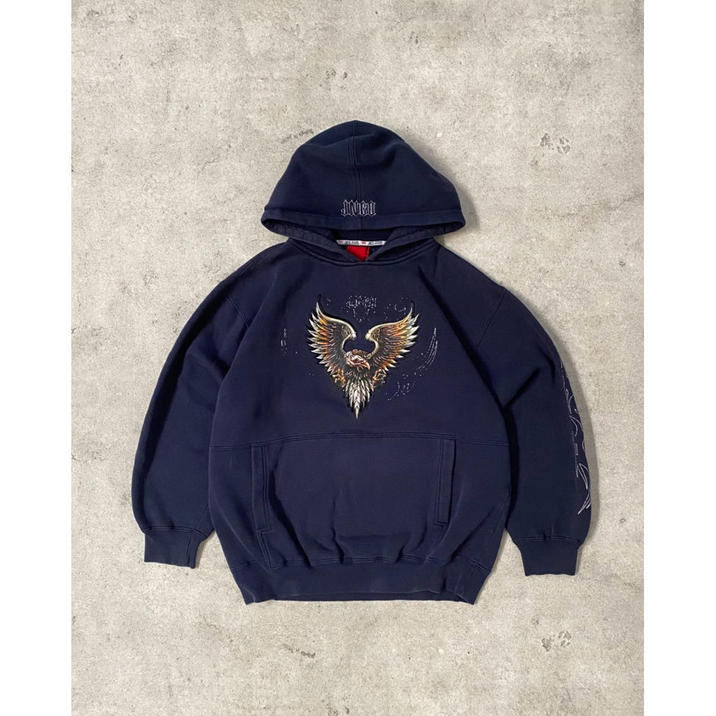 2000s Vtg JNCO Eagle Faded Navy Boxy Hoodie