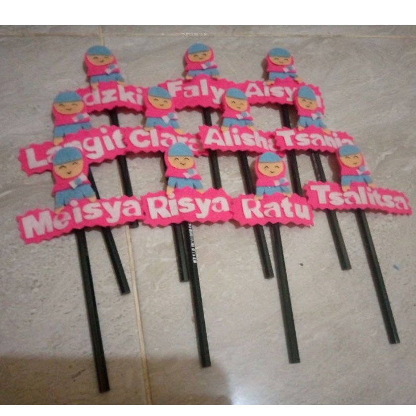 Pensil Hias Flanel / Pensil Anak Muslimah (dengan nama)