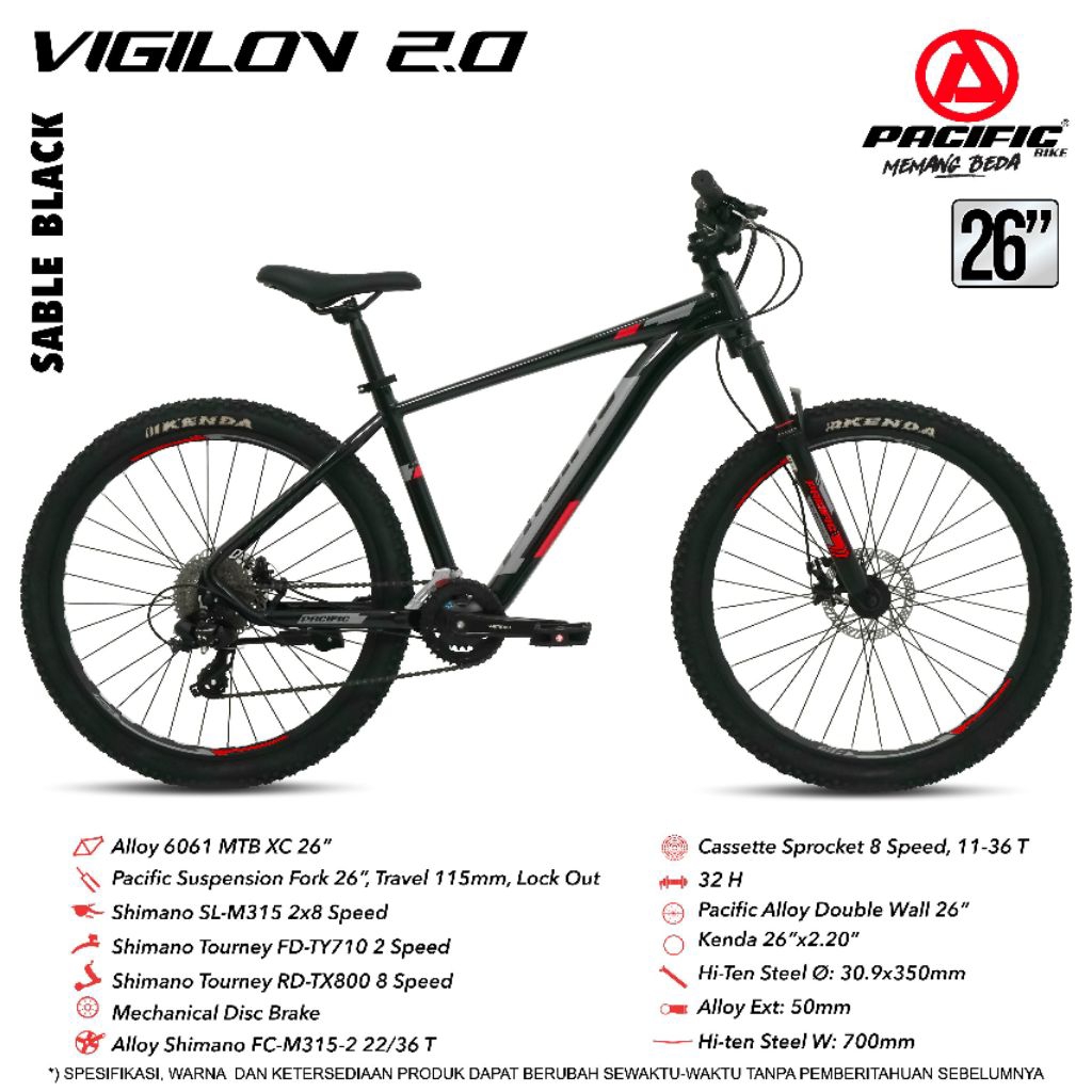 SEPEDA GUNUNG MTB 26 INCH PACIFIC VIGILON 2.0 SHIMANO 16 SPEED