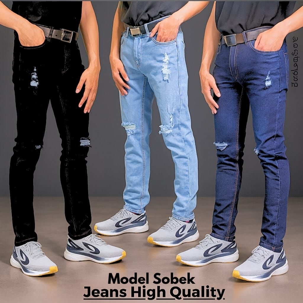 Celana Jeans Pria Motif Sobek/ Celana Panjang Jeans Pria/ Celana Jeans Denim Terbaru