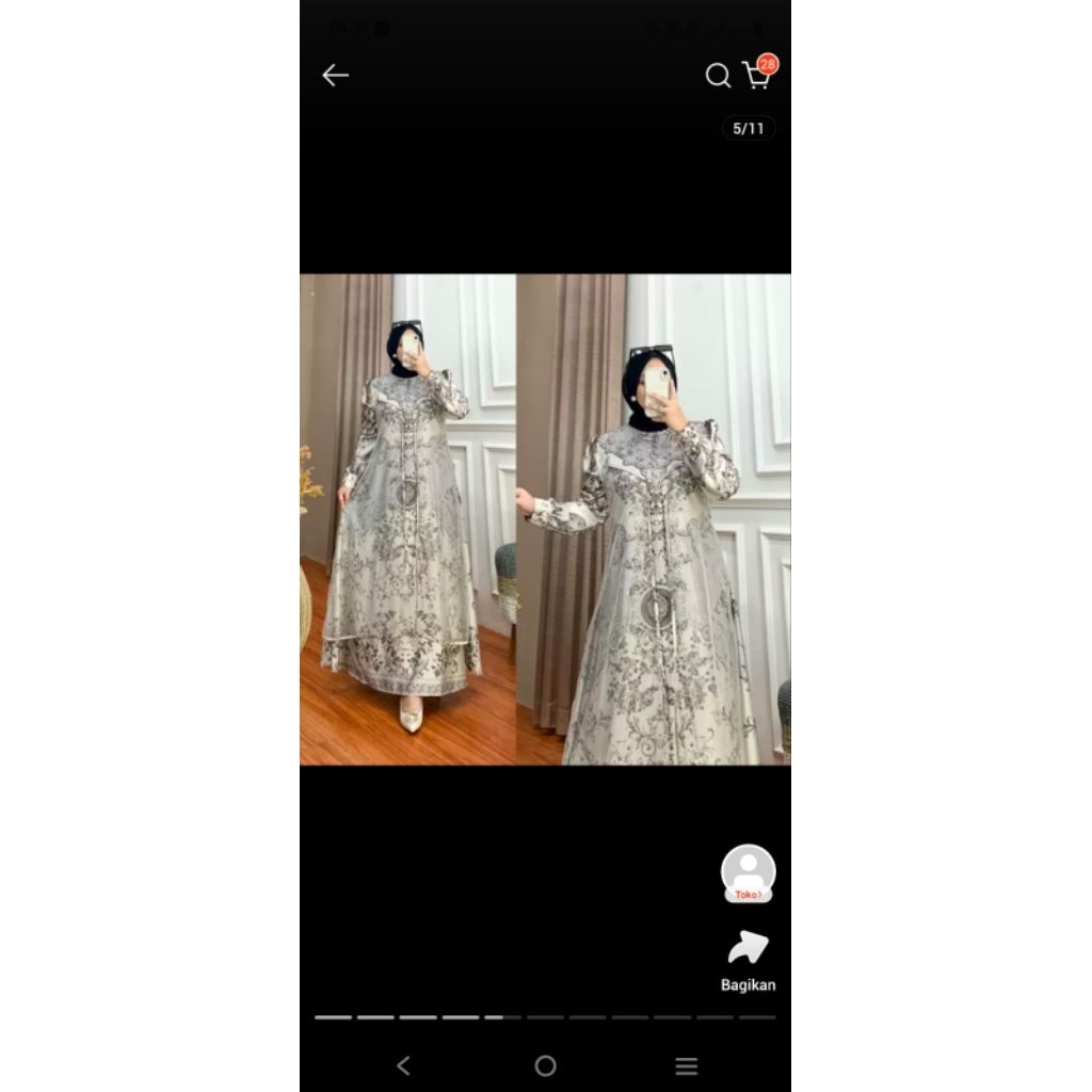 1 set gamis 2in1 nafisa warna abu silver
