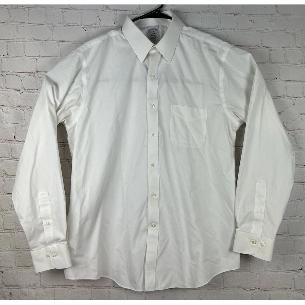 Kemeja Putih Pria Formal Brand Brooks Brothers Regent White Ainsley Collar Shirt Men's Size Large No