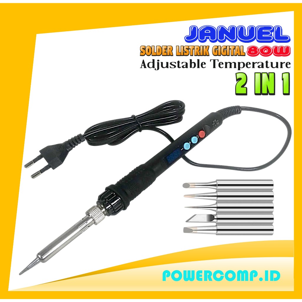 Solder Listrik Digital 80W Januel 2 in 1 Temperatur Bisa Diatur + Bonus 5 Mata Solder LCD Soldering 