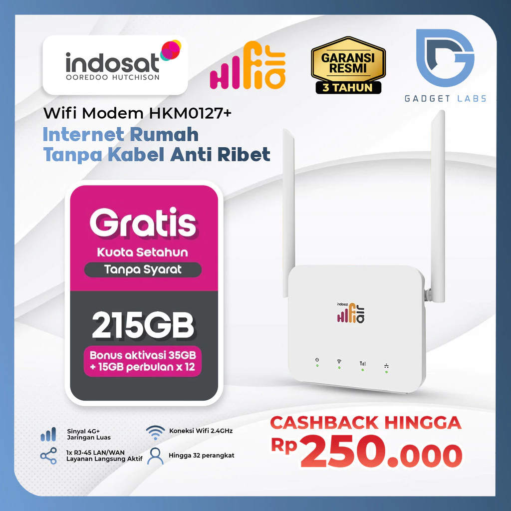 Indosat HiFi Air HKM0127+ Wifi Modem 4G LTE  Free 215 GB 12 Bulan - UNLOCK