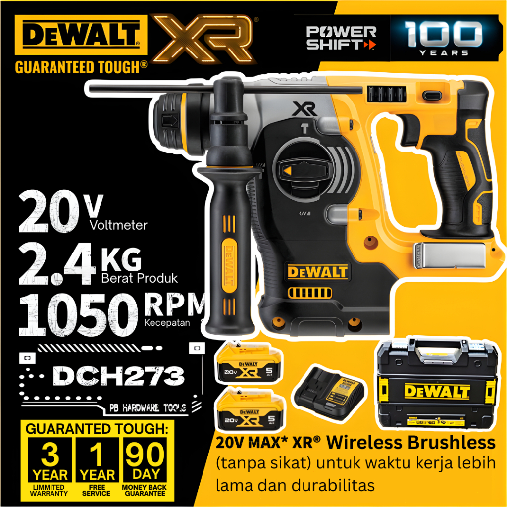 PROMO DEWALT DCH273B Mesin Bor Tembok Beton Baterai Cordless Brushless Rotary Hammer Drill 2.1Joule 