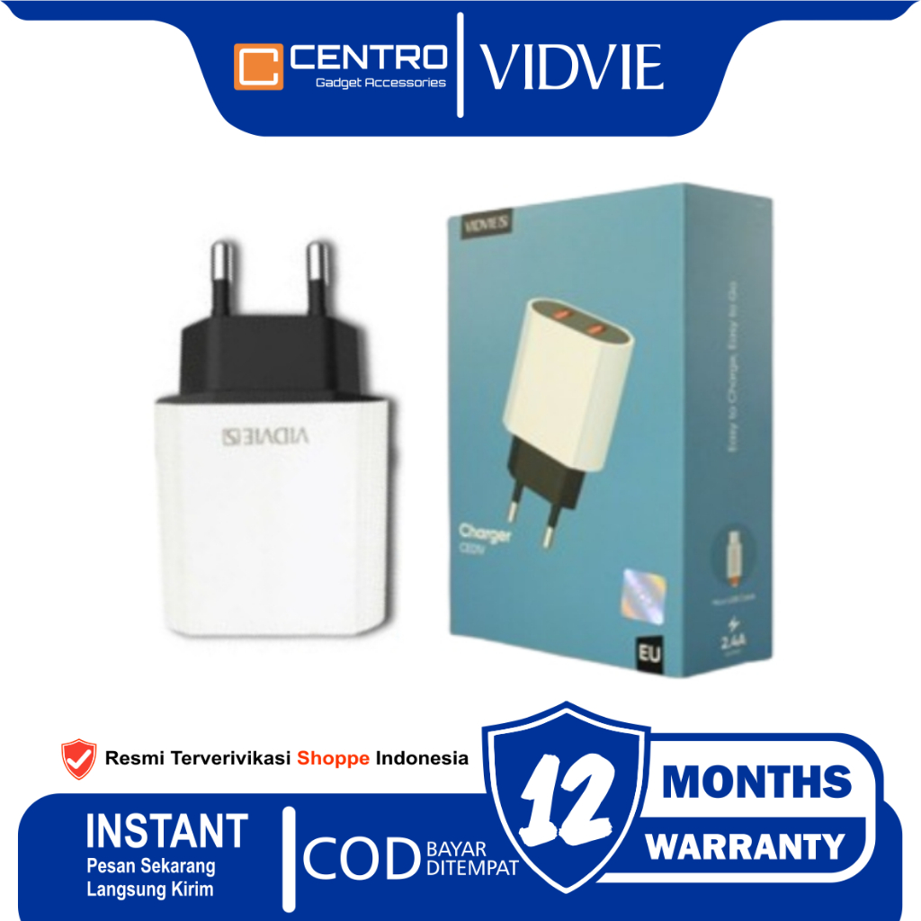 Travel Adapter Vidvie S-CE01 + Kabel iPhone  Fast Charging 2.4A Original
