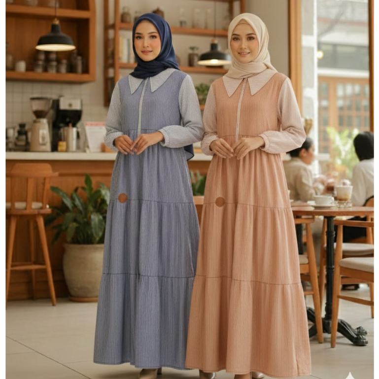 ZISHEERI ORIGINAL - Dress Shesa Series Bahan Katun Motif Salur