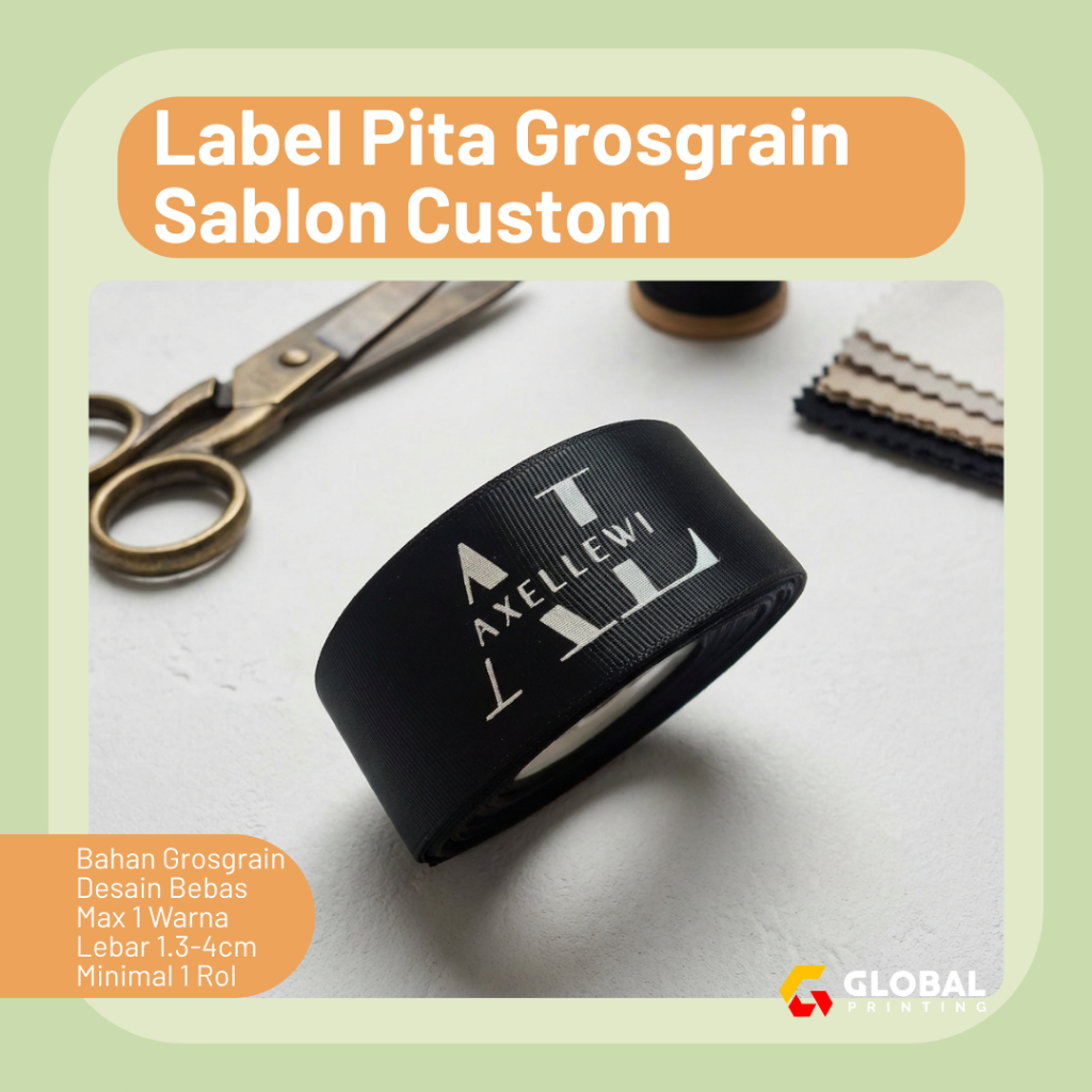 Pita Grosgrain Custom Sablon Label Baju Hijab Pita Kado Souvenir Pouch Pita Kemasan Label Merk Brand