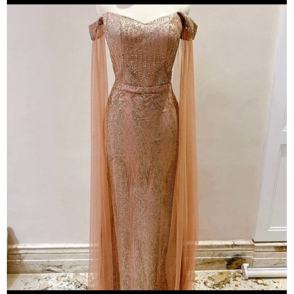 Baju pesta gaun pesta warna rose gold rosegold mewah dan super cantik
