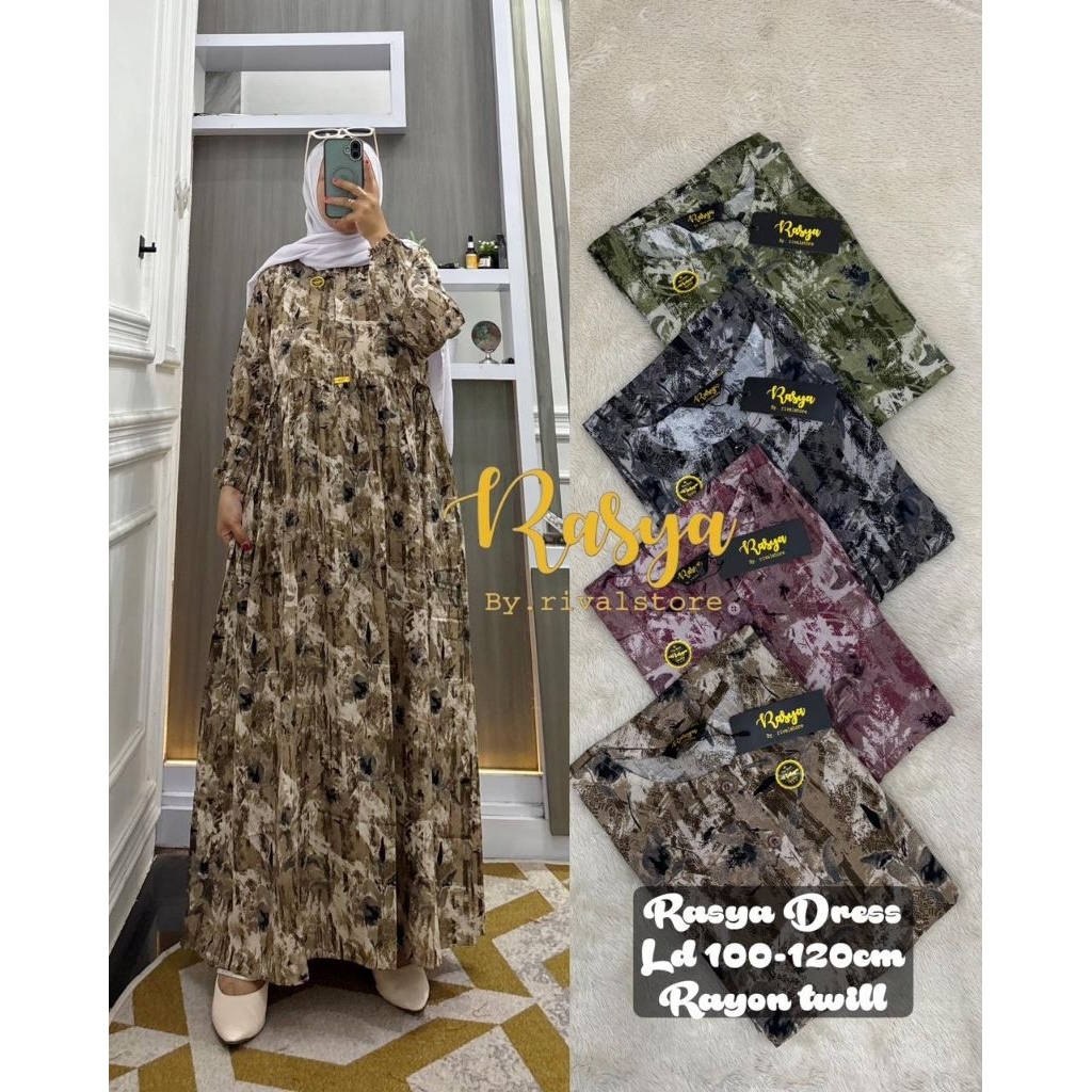 MIDI DRESS RAYON TWILL ARMANY MOTIF IMPORT BUNGA ABSTRAK RASYA