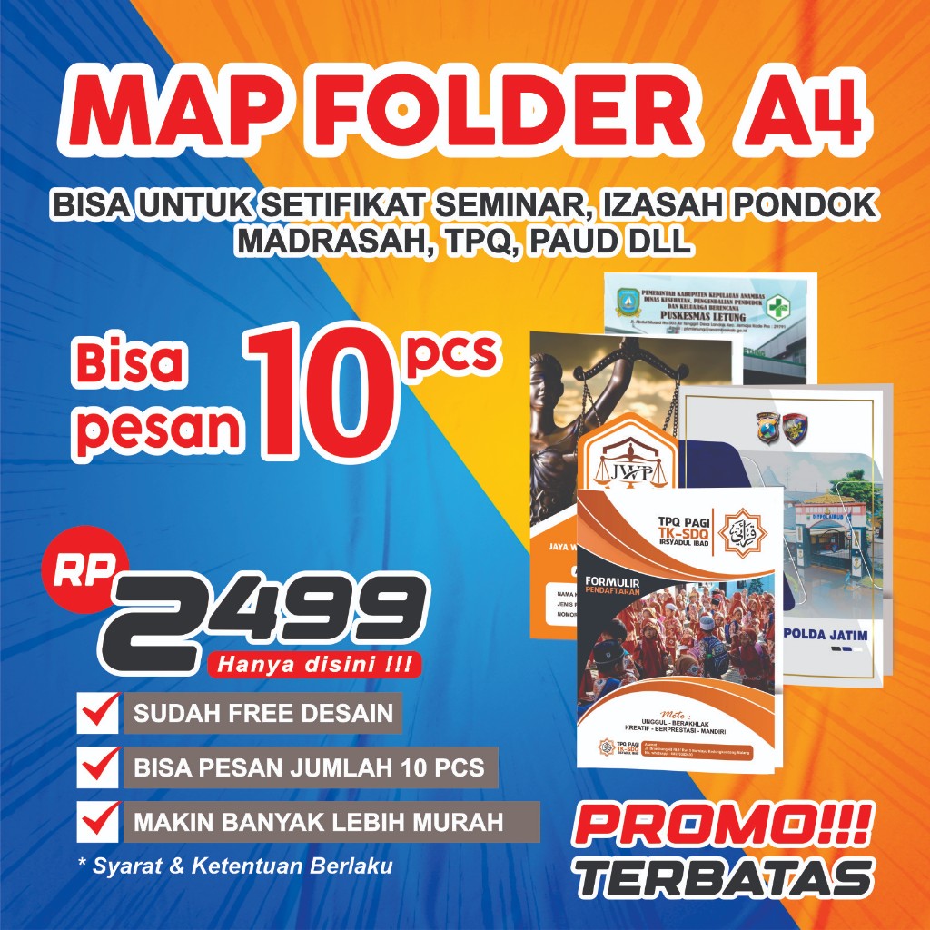 Map Folder A4 custom desain/ Map paud/ map tk/ map seminar/ map sekolah/ cetak map