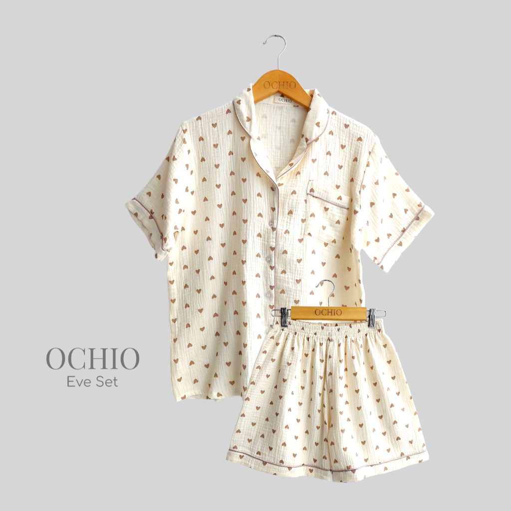 OCHIO - Eve Set Pajamas/Piyama/Baju Tidur/Sleepwear/One Set Wanita Cotton Crinkle