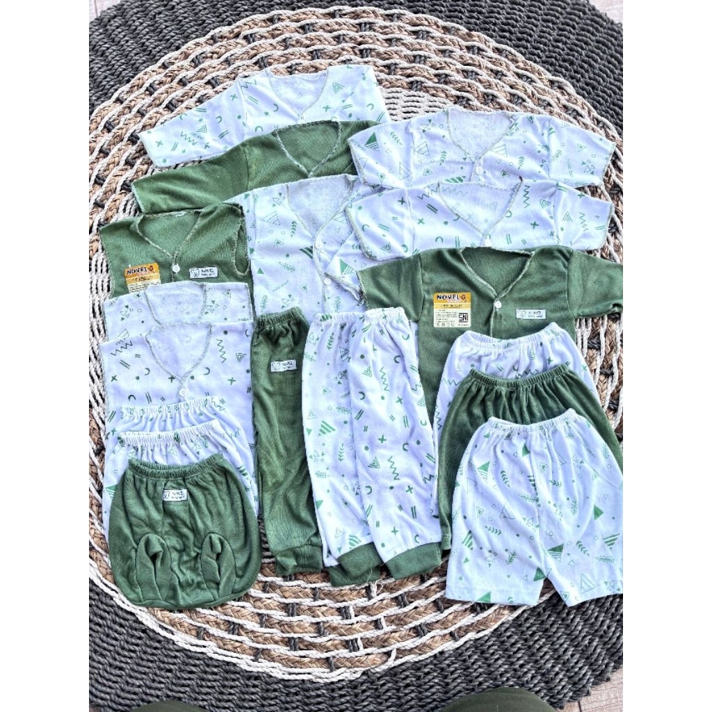 Baju Bayi Newborn 18 PCS Aman Buat Bayi Motif Seri Hijau Sage