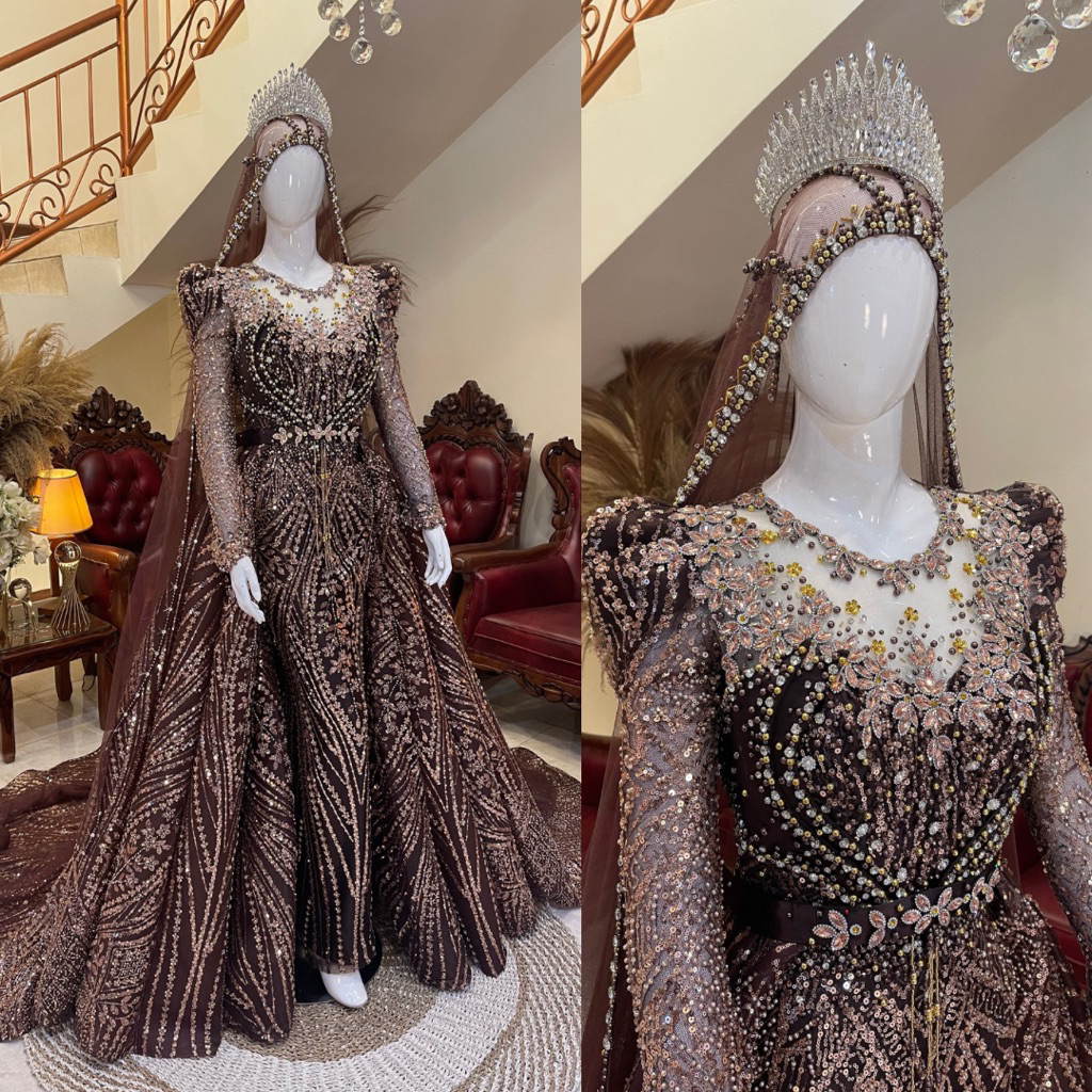 Gaun pengantin slim ekor | Gaun pengantin slim full payet | Gaun pengantin wedding