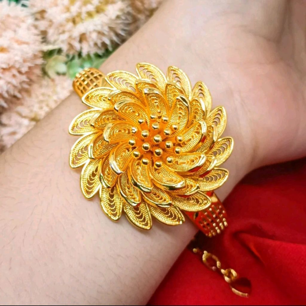 GELANG BANGLE BUNGA MATAHARI TERBARU PERHIASAN LAPIS EMAS 24K