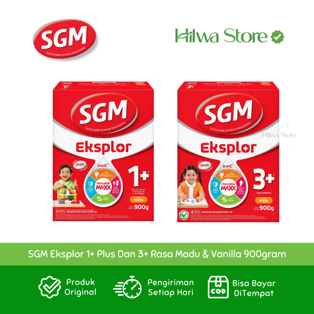 SGM Eksplor 1+ Plus Dan 3+  Susu Pertumbuhan Anak Rasa Madu & Vanilla 900gram