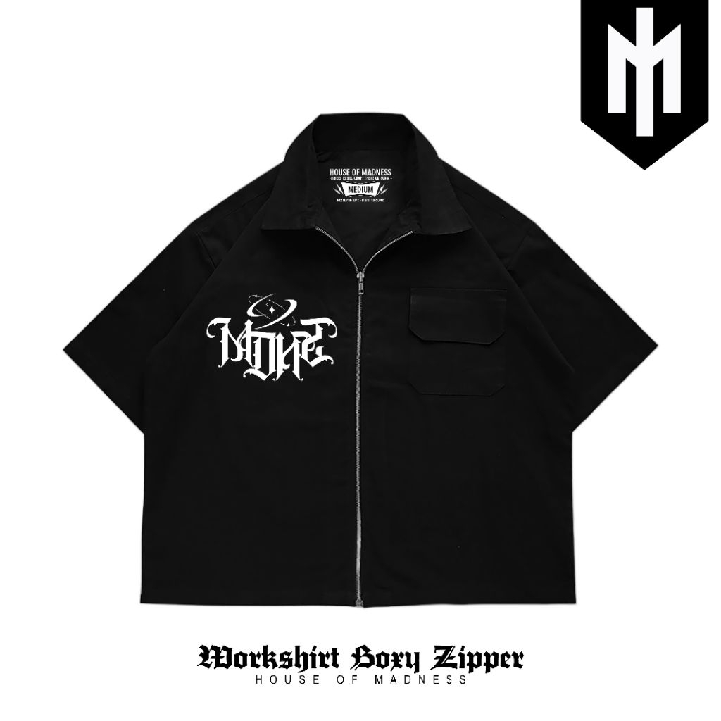 Workshirt boxy FULL ZIPPER House of Madness GLXY - Kemeja Skena oversize