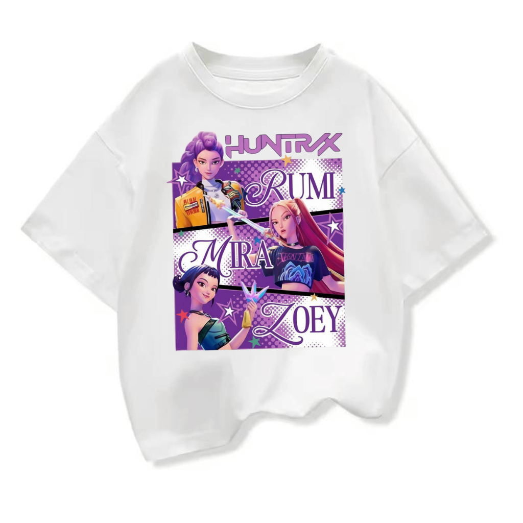 baju atasan kaos anak perempuan gambar huntrix k-pop demon hunter lengan pendek 2-12tahun k.404