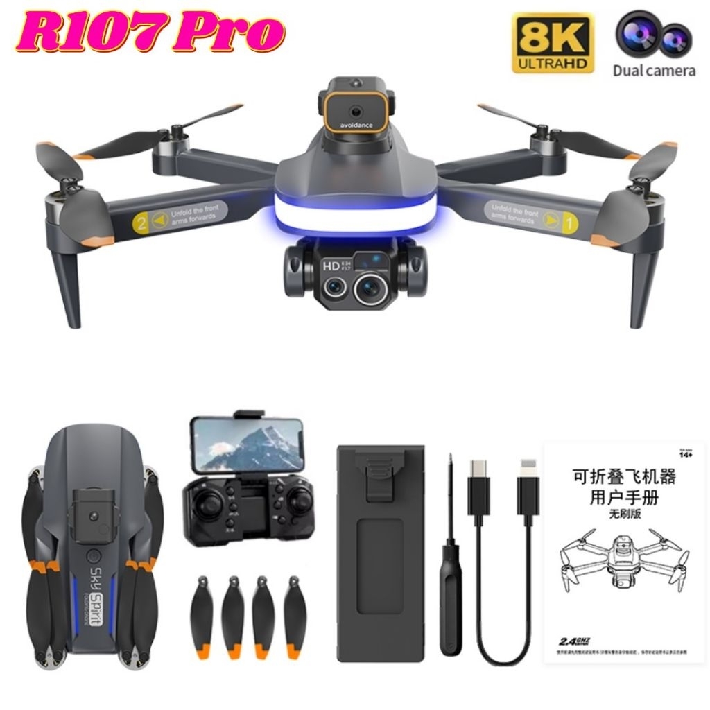 Drone R107 Pro Brushless Motor Kamera 8K Wifi FPV ESC OAS