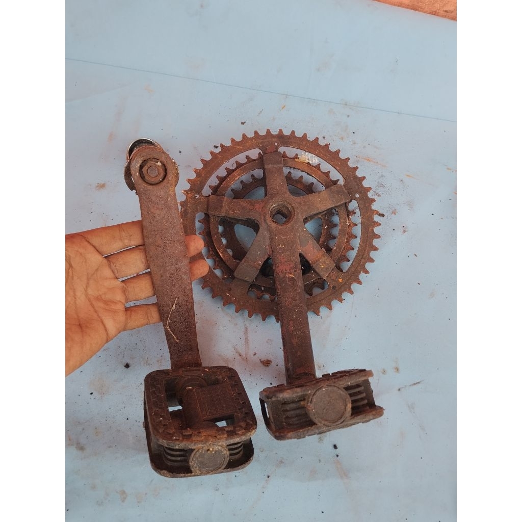 Crank sepeda mtb jadul 28-38-48T arms 170 include pedal dan bb sea