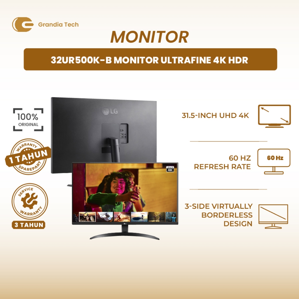Monitor LG Ultrafine 32UR500K‑B 31.5 Inch 4K UHD HDR10 dengan Speaker MaxxAudio dan FreeSync