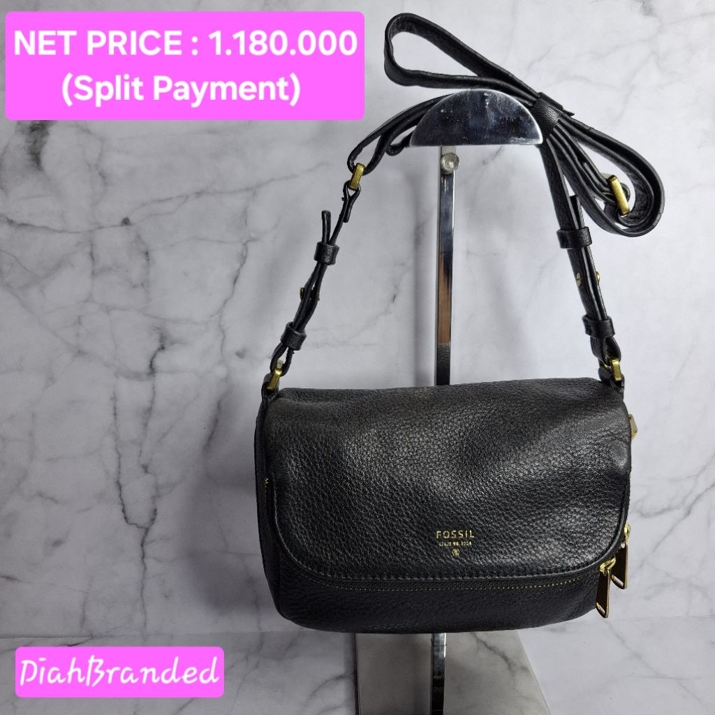 F027 - PRELOVED TAS FOSSIL PRESTON SMALL FLAP BLACK (Serian Tanpa Key)