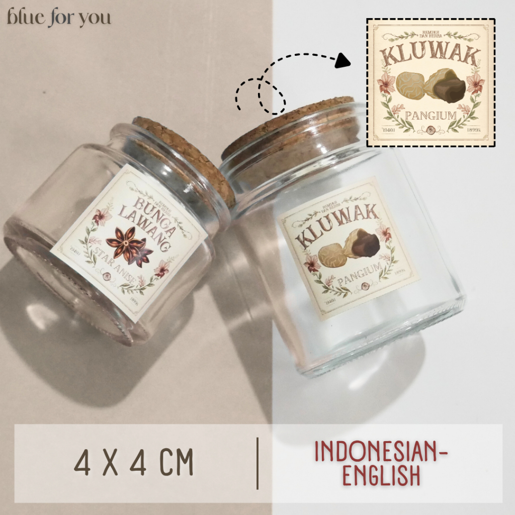 [ID/EN] Stiker Label Botol Bumbu Aesthetic Rustic (4x4 cm) | Blue for You by Pretty & Prim