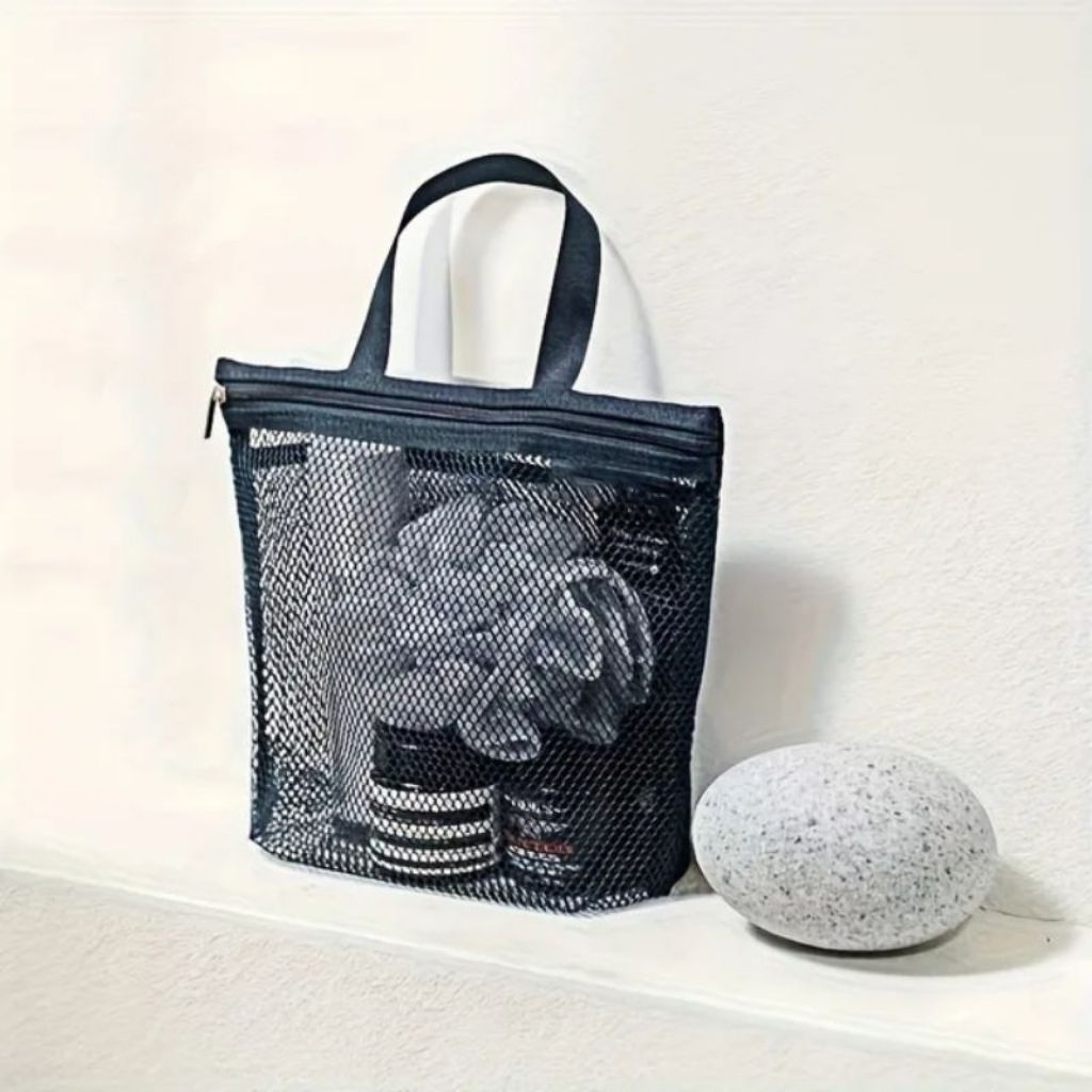 (ukuran 25×20cm) tas pouch jaring hitam serbaguna / pouch perlengkapan alat mandi / tas jaring estet