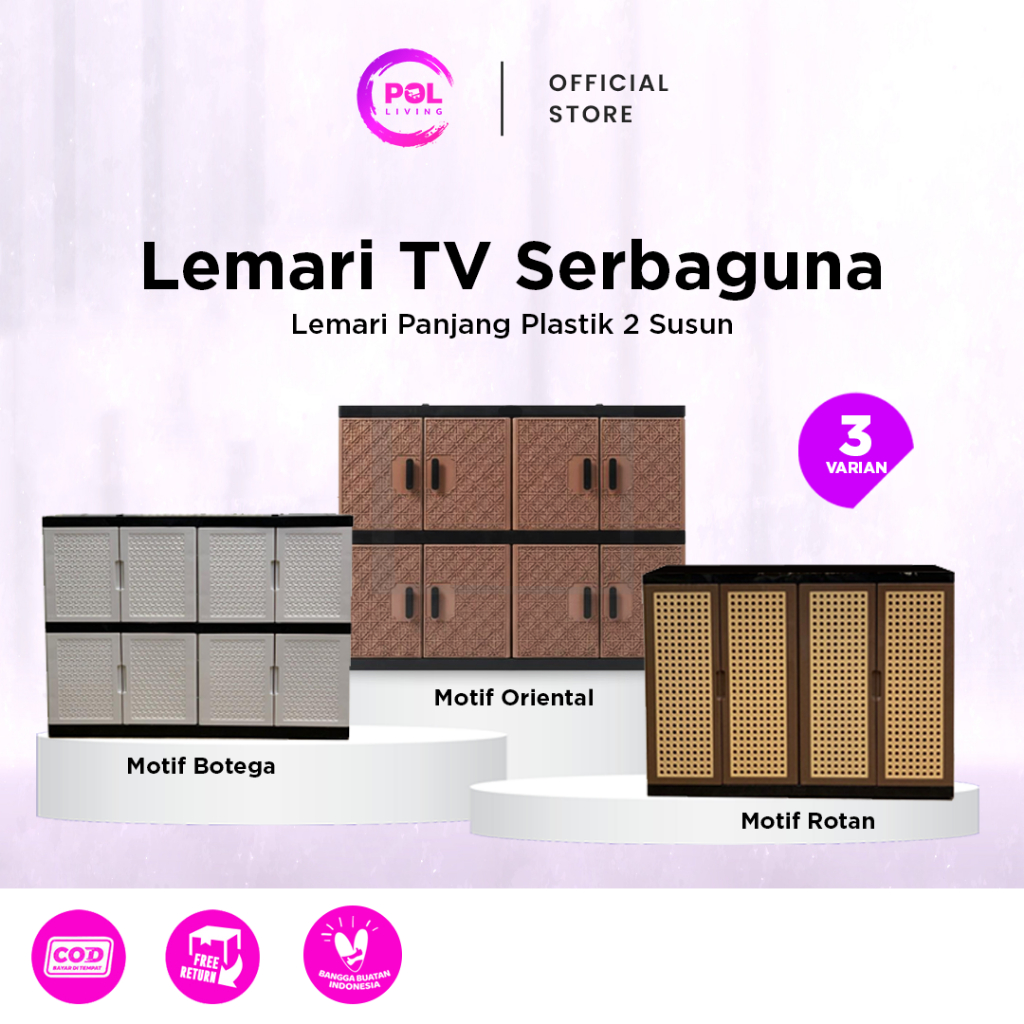 POL - Lemari TV Serbaguna Rotan Plastik 2 Susun