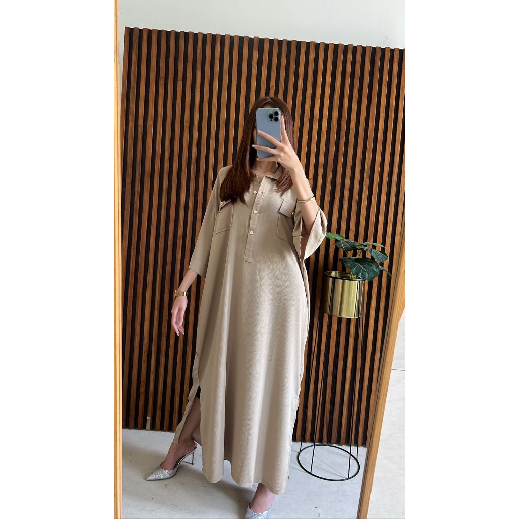 Kaftan Homedress Rayon Premium Polos Warna Champagne - Tunik Model Kalong Busui Friendly Kekinian un