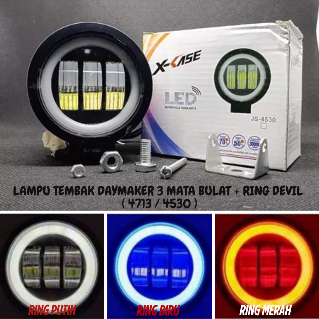 LAMPU TEMBAK SOROT DAYMAKER 3 MATA BULAT LED LAMPU SOROT SENJA LED UNIVERSAL MOTOR MOBIL