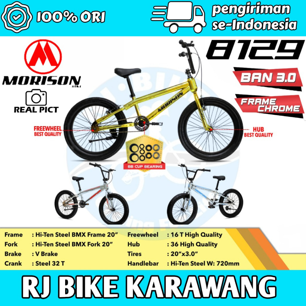 SEPEDA ANAK 20" MORISON BMX 8129 BAN 3.0 BMX 8127 BAN WARNA 2.50 FRAME CHROME