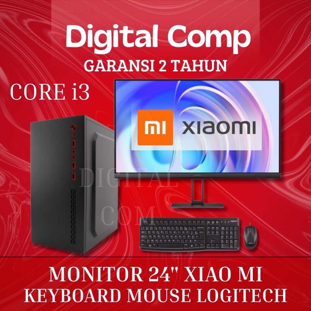 Komputer - Intel Core i3 - Full Set - CPU PC Rakitan - LED 24 Inch Xiaomi