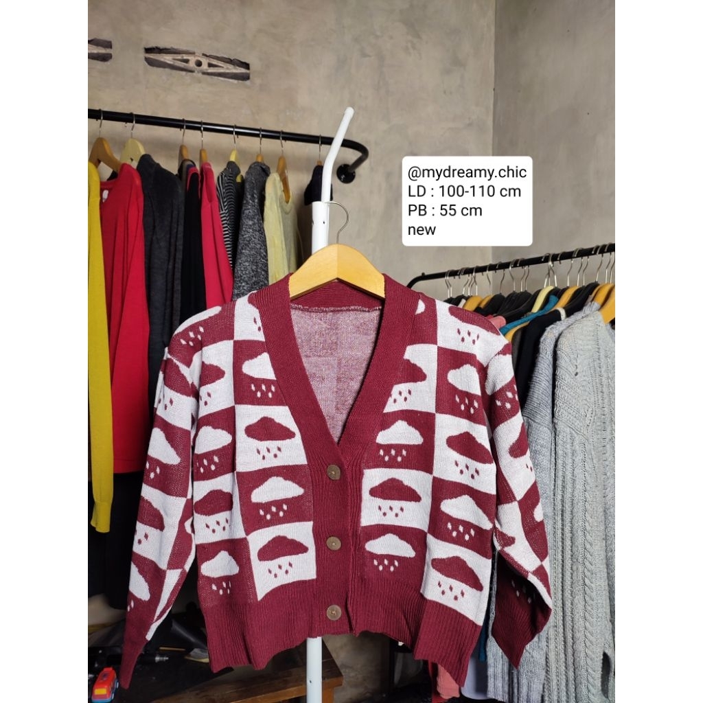 Cardigan rajut wanita|korean style motif awan