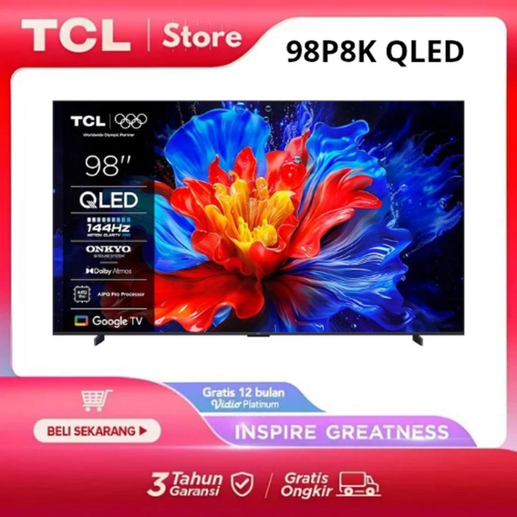 Google TV TCL 98P8K 98 Inch QLED TV 4K UHD TCL 98P8K Dolby Atmos TCL 98 Inci