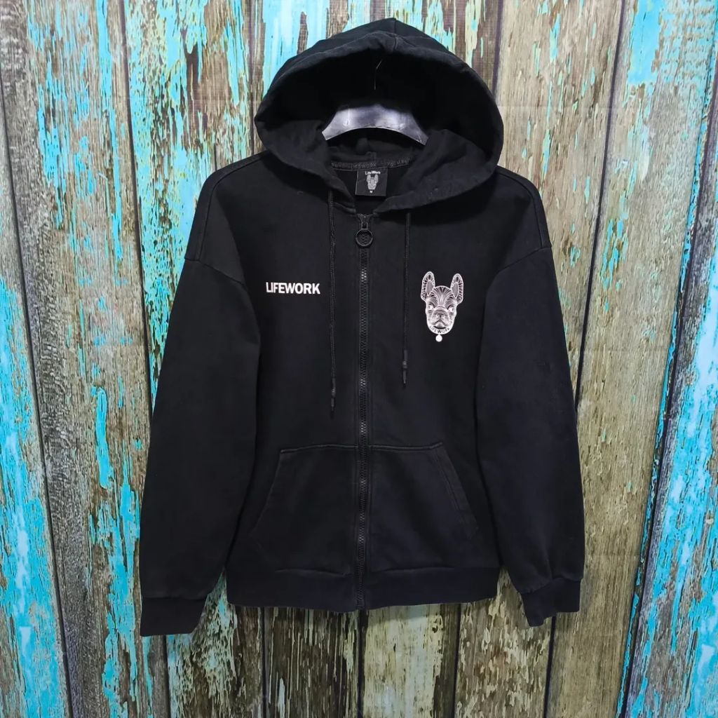 zip hoodie LIFE WORK tebal size L casual