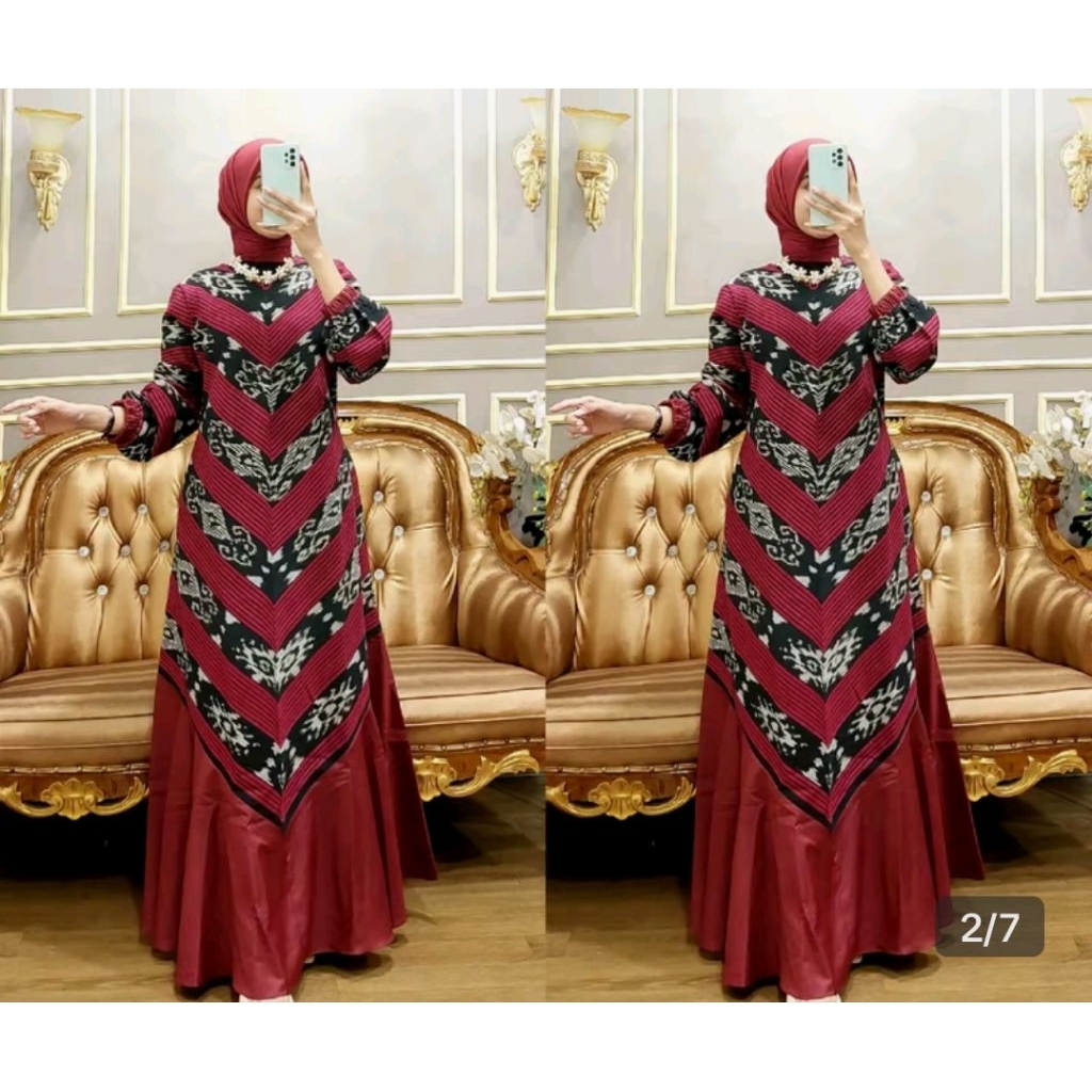 GAMIS TENUN IKAT MOTIF KOM. POLOS