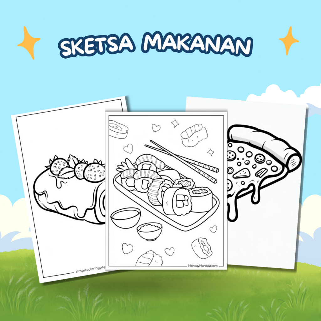 Sketsa Gambar Mewarnai Untuk Anak TK dan Paud Tema Makanan (Random)